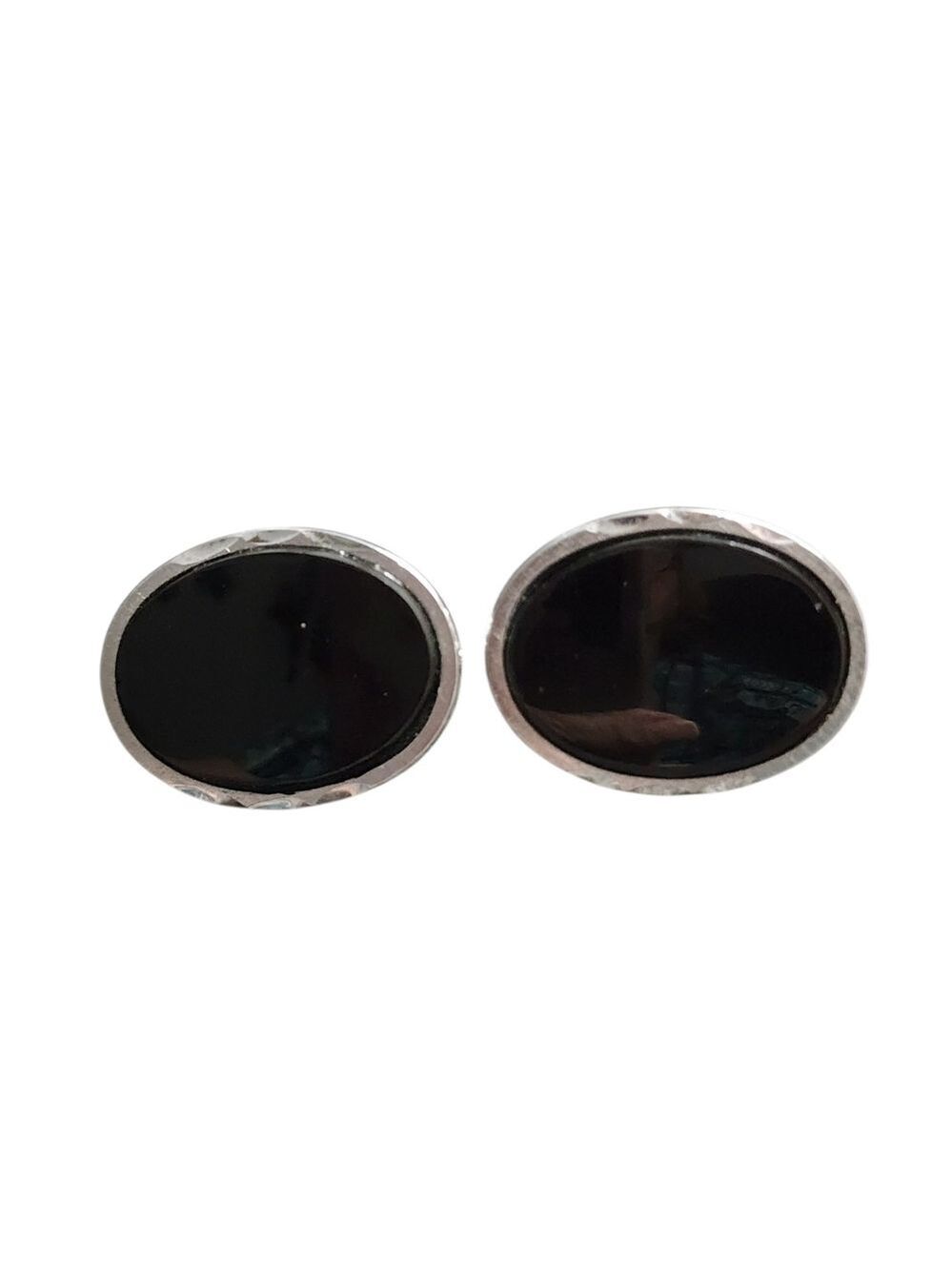 Oval Black Onyx Silver-Trim Cufflinks
